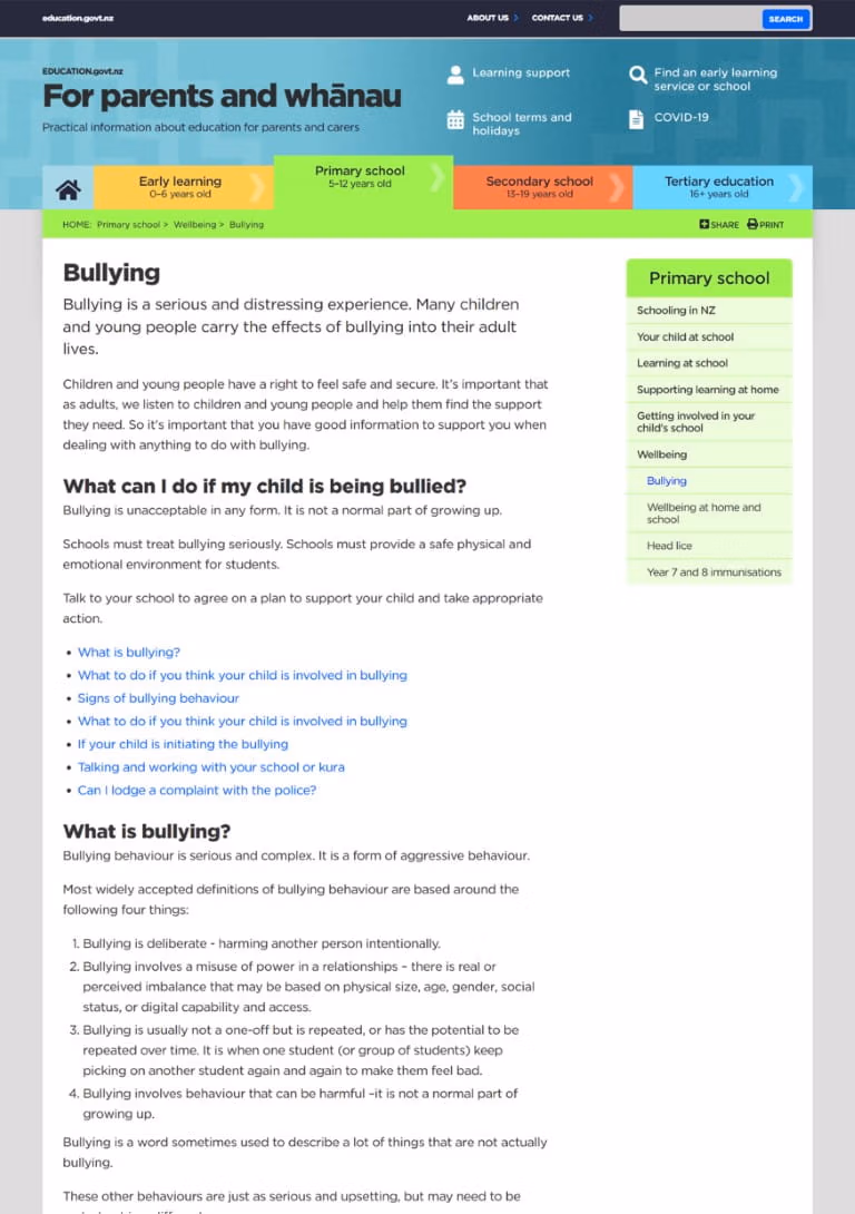 Bullying at School info online