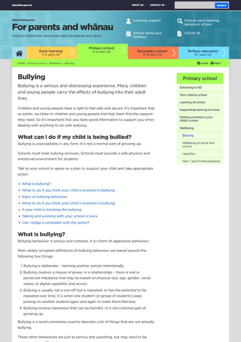 Bullying at School info online